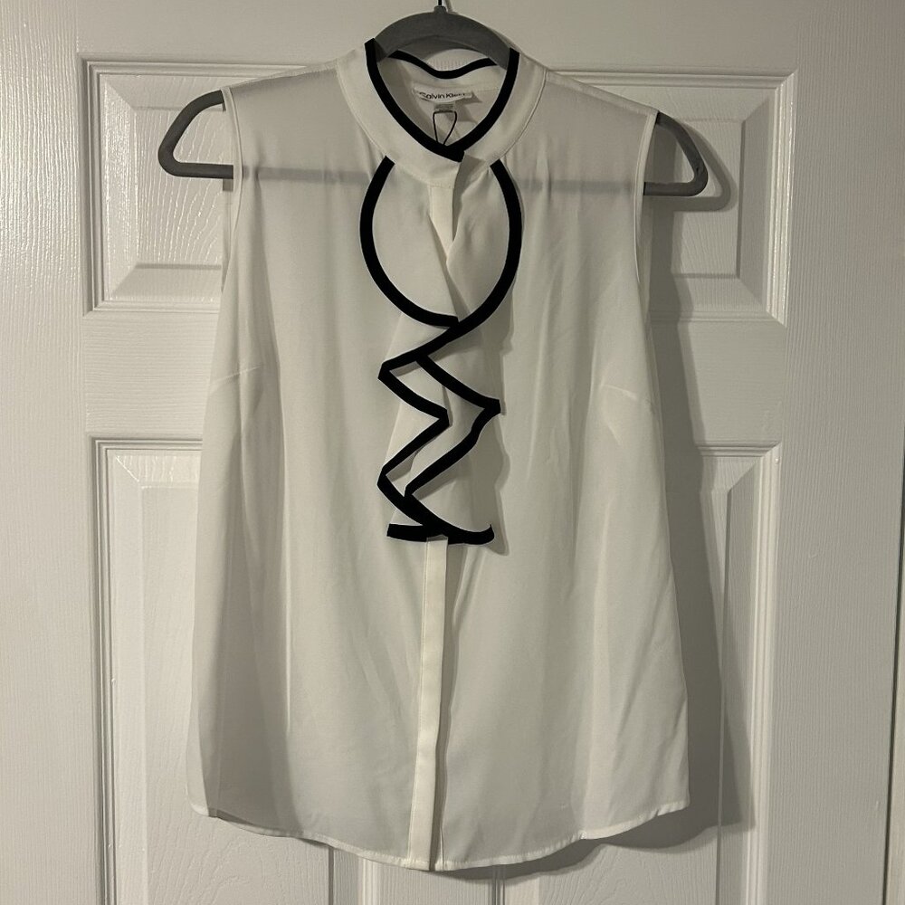 Women's, Black and White, Calvin Klein, Sleeveless, Blouse, Size Medium